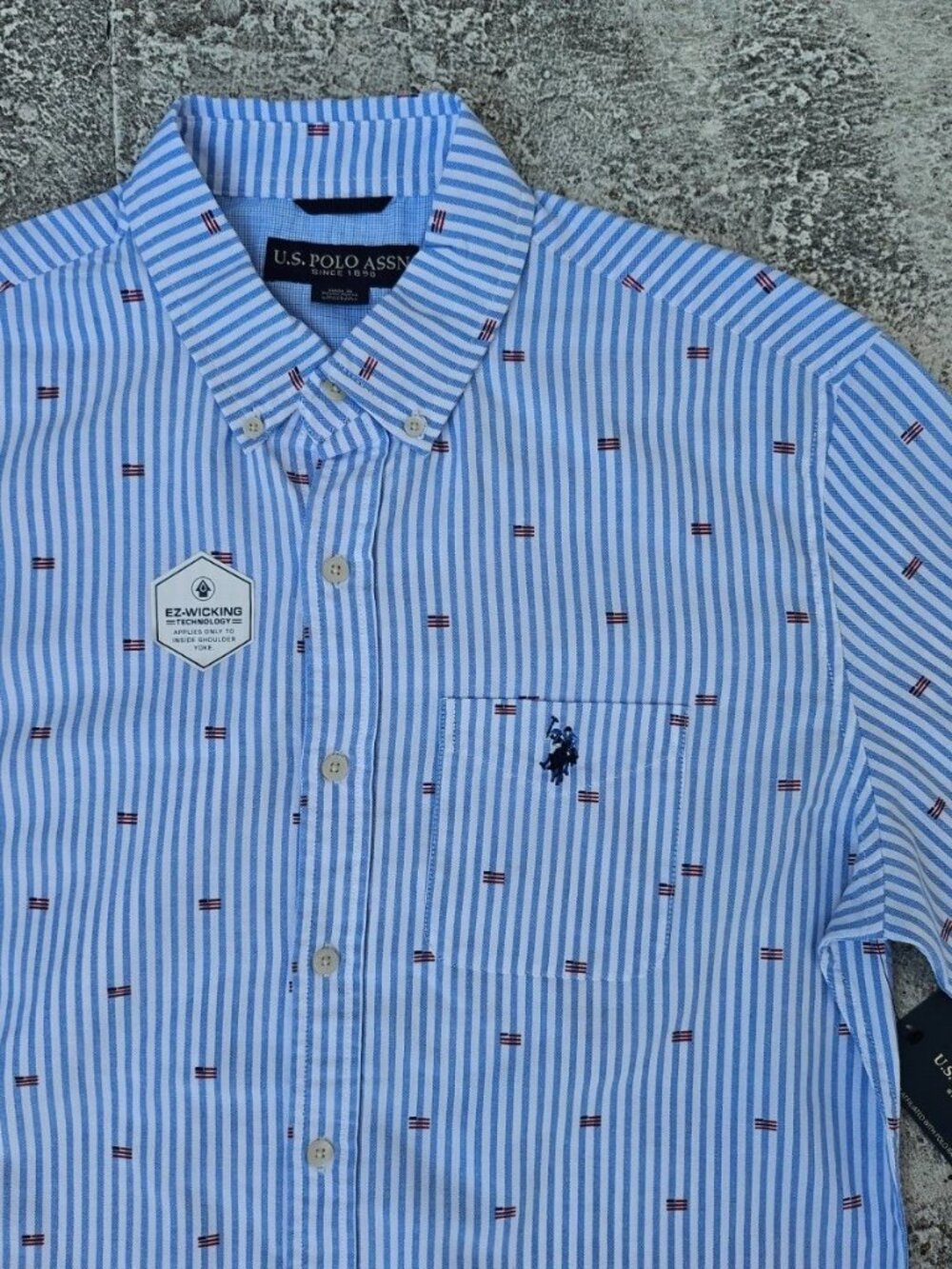 U.S. Polo Assn. Men Casual Short Long Sleeve Collared Blue Stripe Size M NWT - Picture 8 of 10